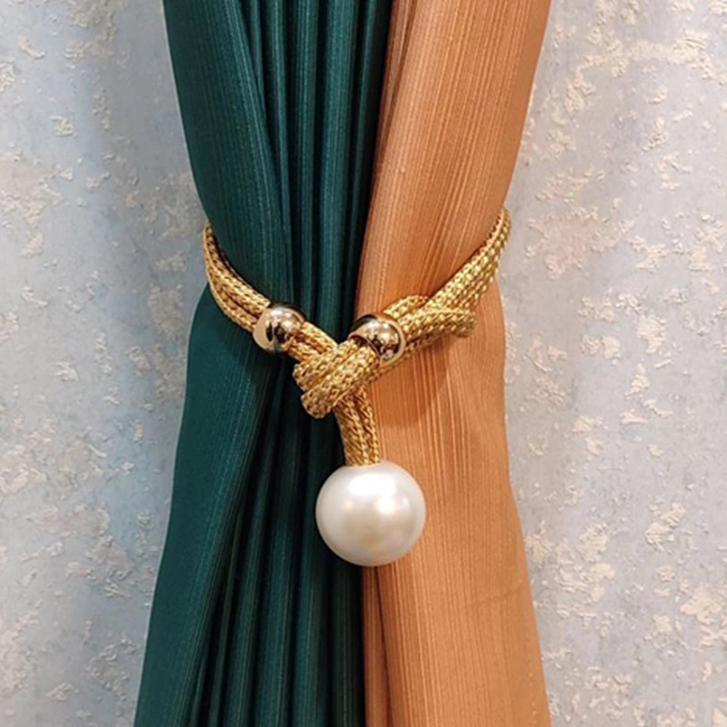 1Pair Curtain Tieback With White Pearl Holder Hook Buckle Clip Curtain Tieback Polyester Decorative Home Accessory