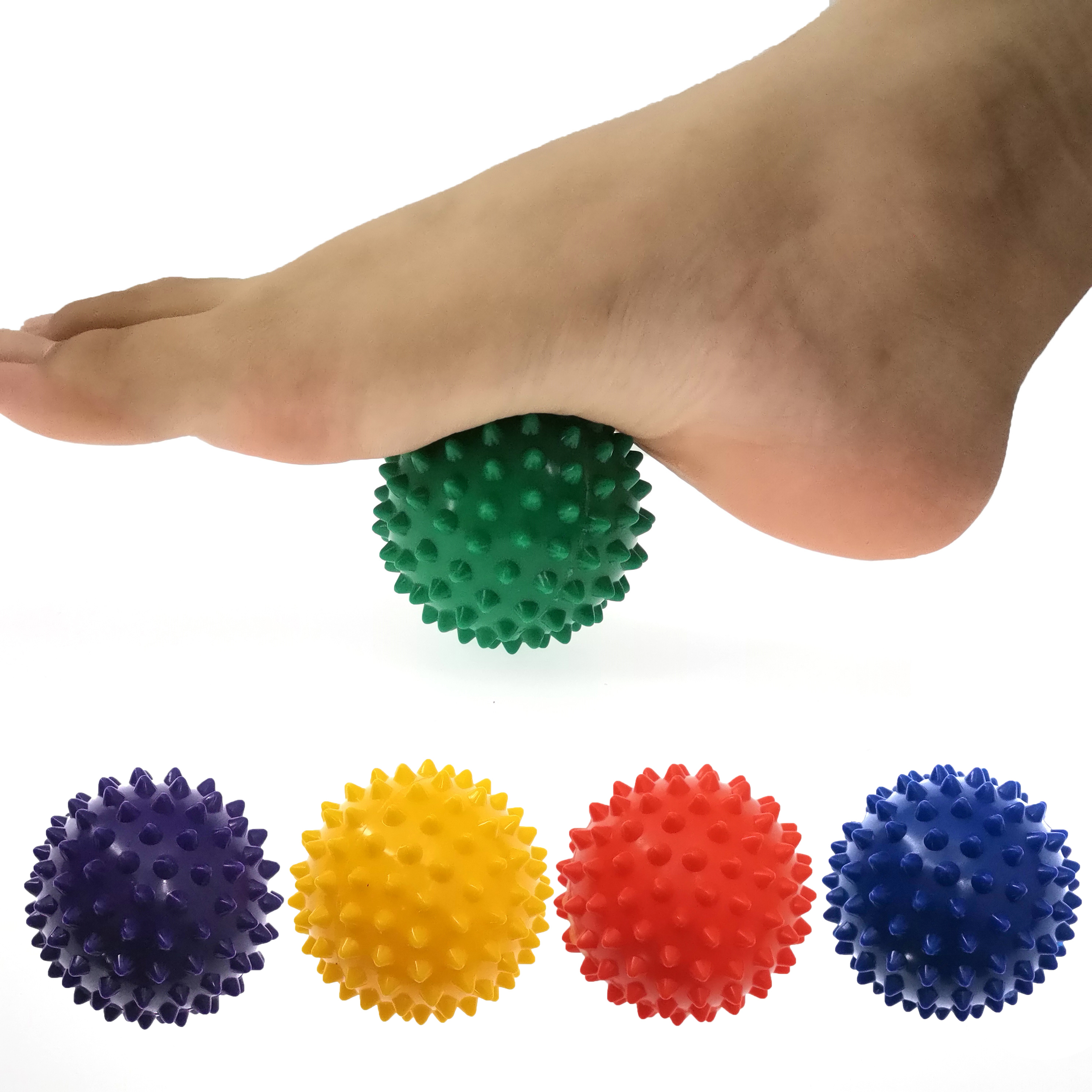 Bola de masaje con púas de PVC duradera, Bola de masaje con punto de gatillo para deporte, Fitness, alivio del dolor de mano y pie, alivia la fascitis Plantar, erizo de 7cm