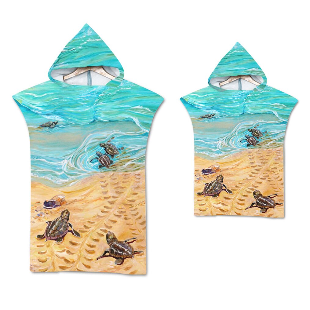 Gedrukt Sea Turtle Microfiber Hoodied Badhanddoeken Zand Gratis Draagbare Strandlaken Zwemmen Beach Surf Poncho Sport Handdoeken