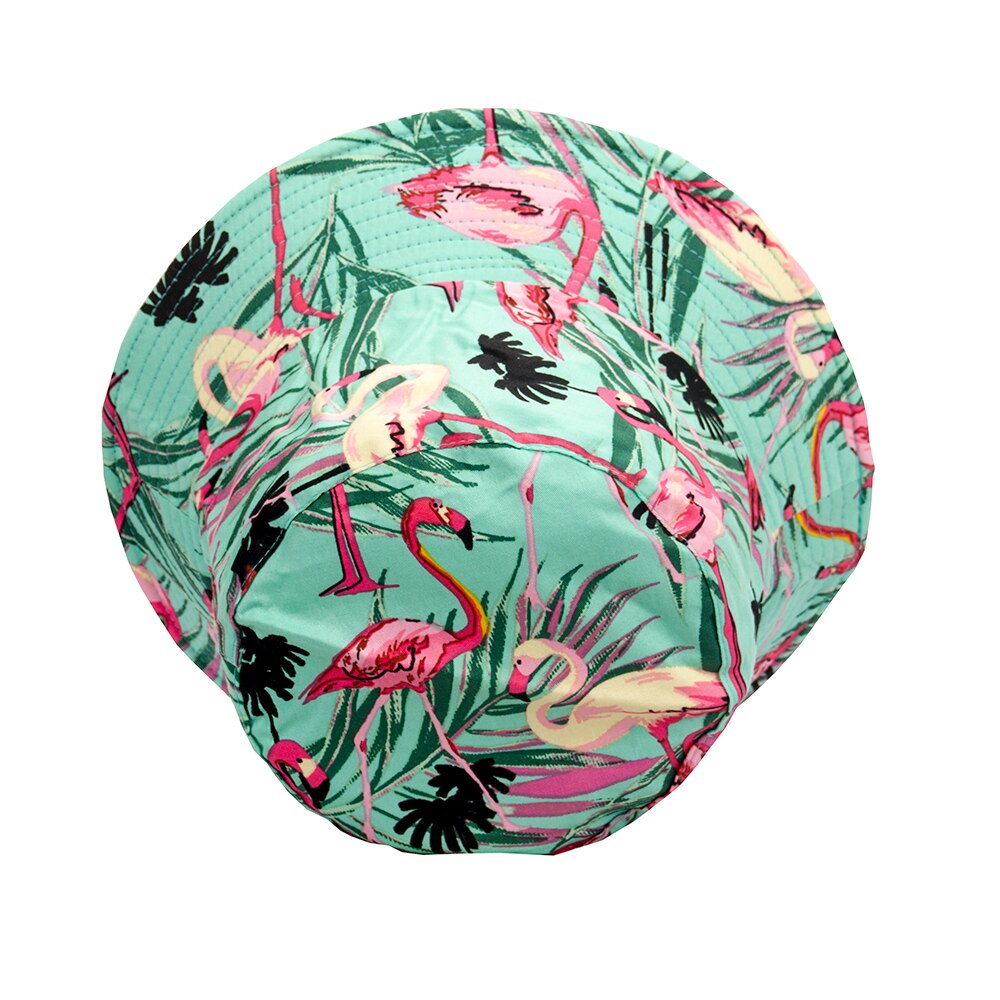 Kokosnødtræ sommer flamingo dobbelt fritid fisker hat kvindelige blade rød kronet kran trykt alsidig skygge bassin hat
