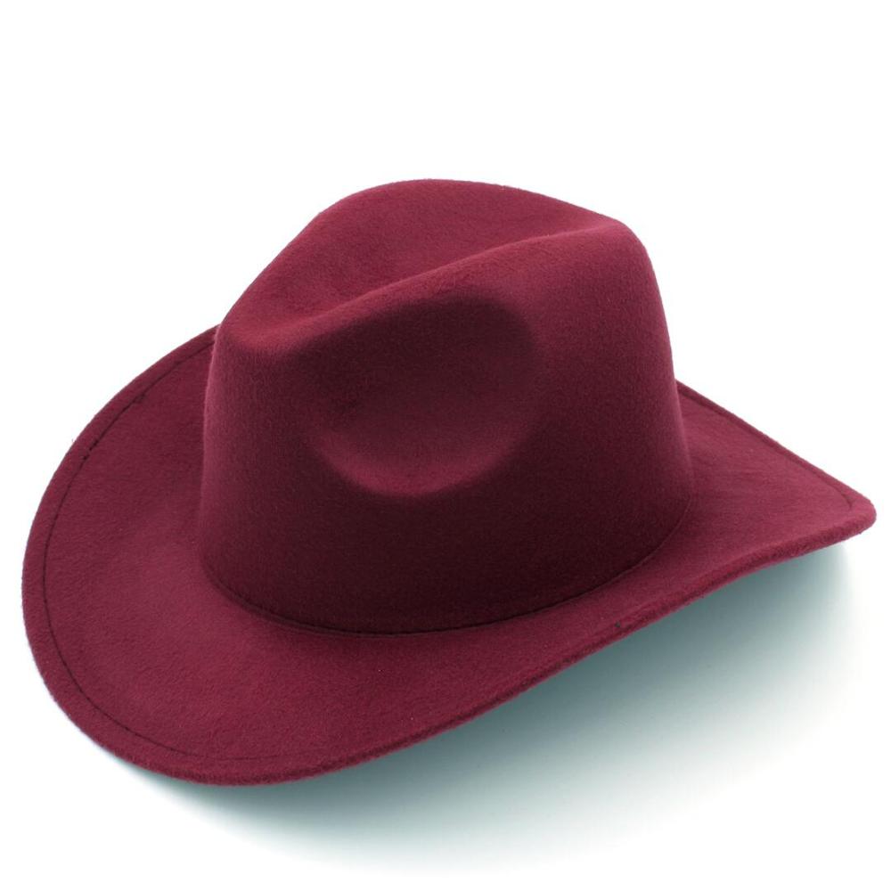 LUCKYLIANJI Trilby Wool Felt Fedora Cowboy Hat Solid Color Western Bull Jazz Sun Chapeau Caps For Men Women (One Size:57cm): Wine