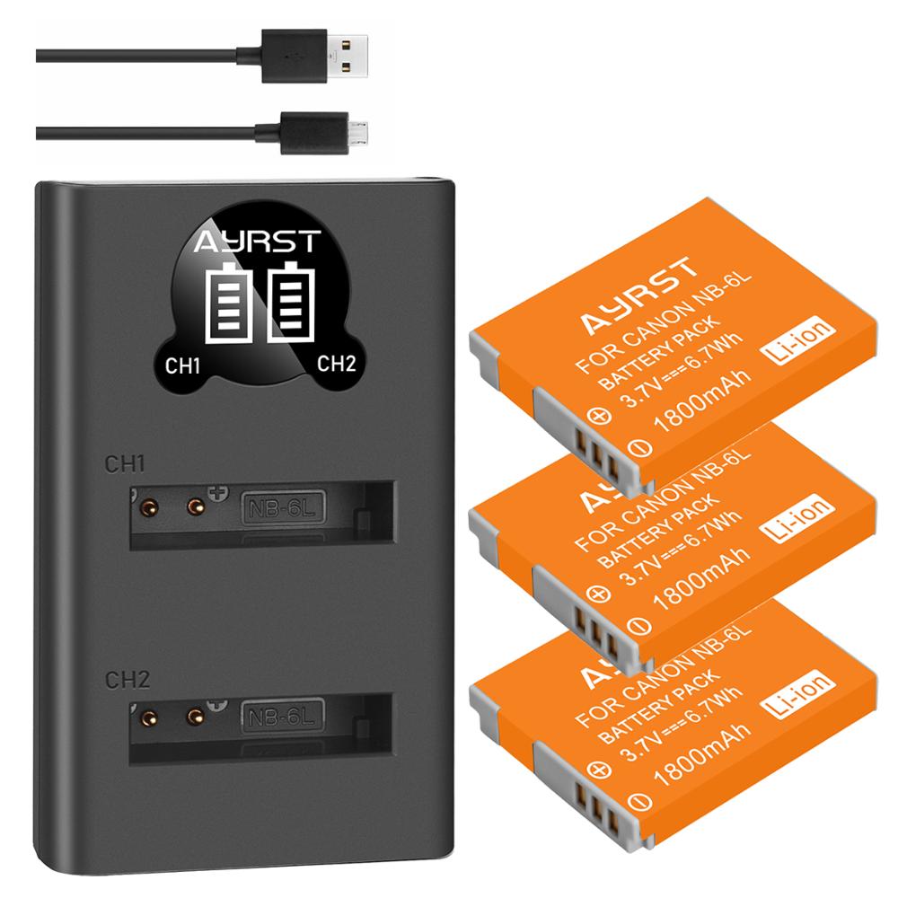 1800mAh NB-6LH NB-6L camera battery + USB Charger for Canon PowerShot D10 D20 D30 S90 S95 SX260 SX280 SX540 SX700 NB6L Batteries: 3batteryand1charger