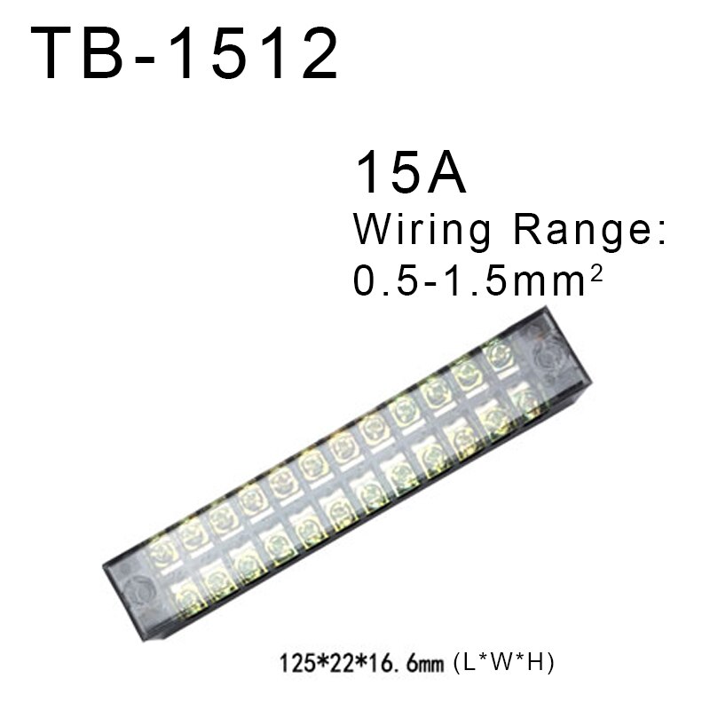 1Pcs TB-15 Series Dual Row Barrier Screw Terminal Block Strip Wire Connector 600V 15A 3/4/6/8/10/12 Positions Optional: TB1512