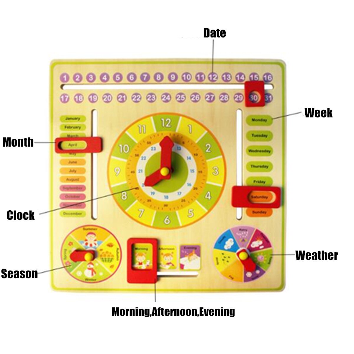 Wooden Multifunction Toy Weather Season Calendar Clock Cognition Preschool Parent-Child Early Education Toy For BABY Children