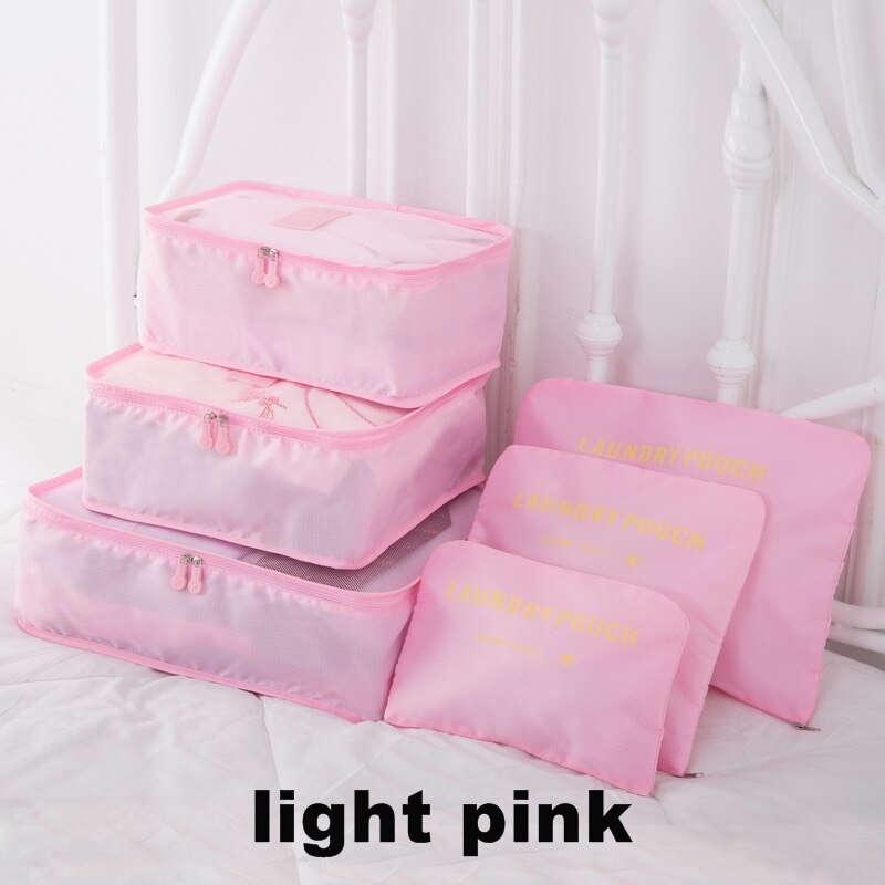 6PCS/Set Travel Accessories Packing Organizers Travel Mesh Bag In Bag Luggage Organizer Packing Cube Organiser for Clothing N117: light pink