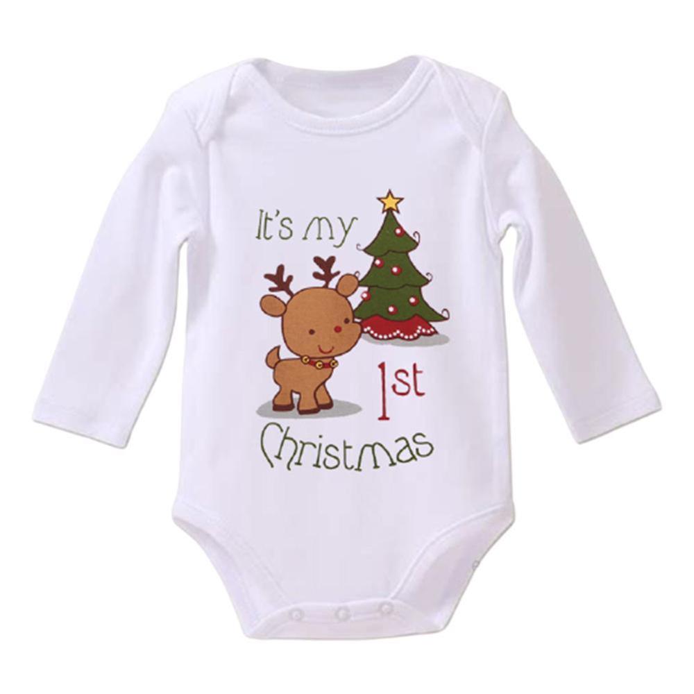 Natal do bebê macacão recém-nascido do bebê meninos meninas veado roupas longa árvore impressão outono macacão bebê mangas carro w9u1: B / L