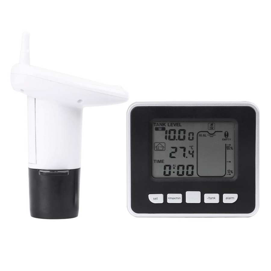Ultrasonic Water Tank Level Meter Temperature Sensor Liquid Depth Indicator Time Alarm Transmitter Measuring Tools