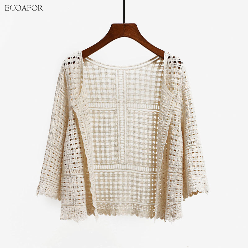 3 kleuren vrouwen Drie Kwart Mouw Gehaakte Bolero Vrouwelijke Kant Hollow Out Trui Cape Dames Knipsel Geometrische Vest Schouderophalen