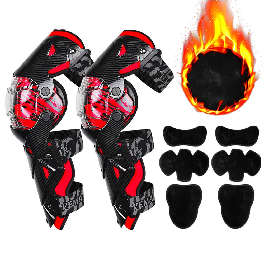 Men Motorcycle Knee Pads Red Moto Protection Knee Protector Motocross Equipment Motorbike Knee Moto Protective Gear Four Seasons: E18 Warm RD KneePads