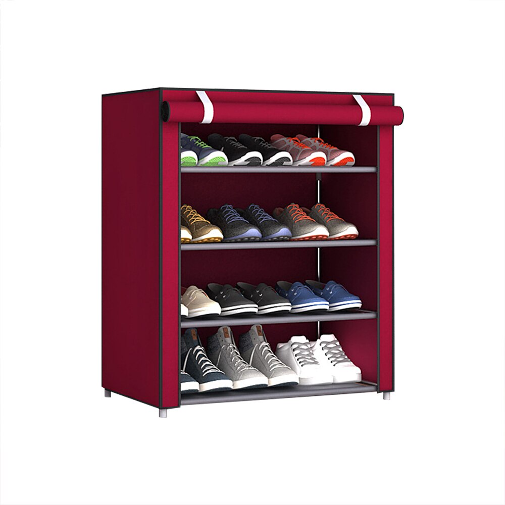 4/5/6/8/10 Lagen Schoenen Rek Met Stofdicht Doek Niet-geweven Stof Schoen stands Organizer Closet Thuis Schoenen Opslag Houder Plank: red 5layers