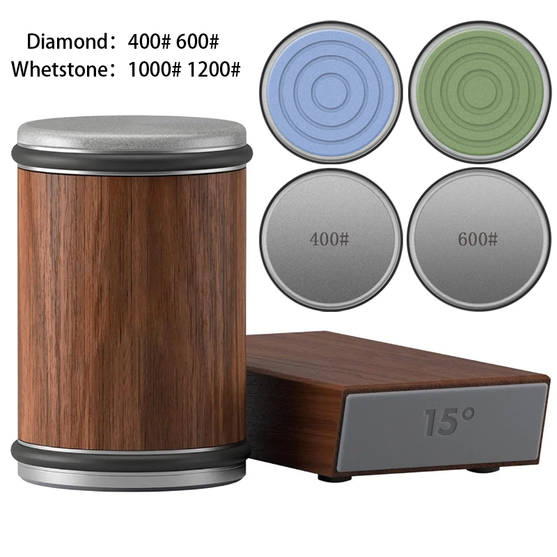 Affilacoltelli magnetico con pietra diamantata per affilare il sistema di macinazione da cucina in legno Accessorio per rullo angolare da 15 a 20 gradi