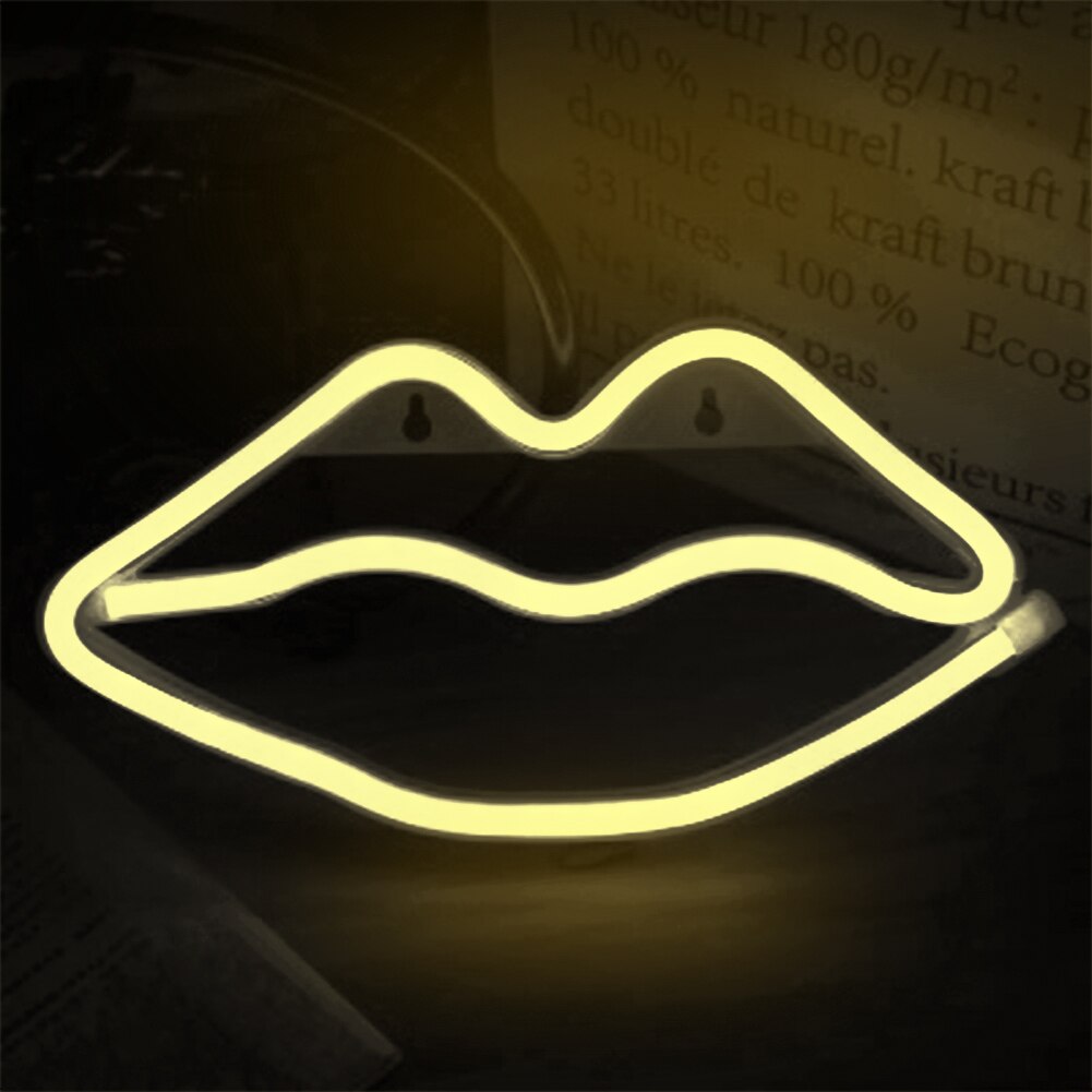 letrero de neón con luz LED USB/alimentado por batería lámpara de neón para colgar en la pared Día de San Valentín decoración del hogar lámpara de noche de Navidad: Warm Lip