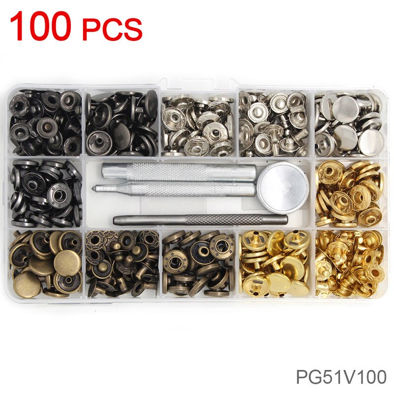 Attaches à pression en cuir, 40-120 pièces 4 couleurs, Kit de boutons en cuir, boutons à pression, outils de fixation, 12.5 Mm de diamètre: 100 Pcs Set