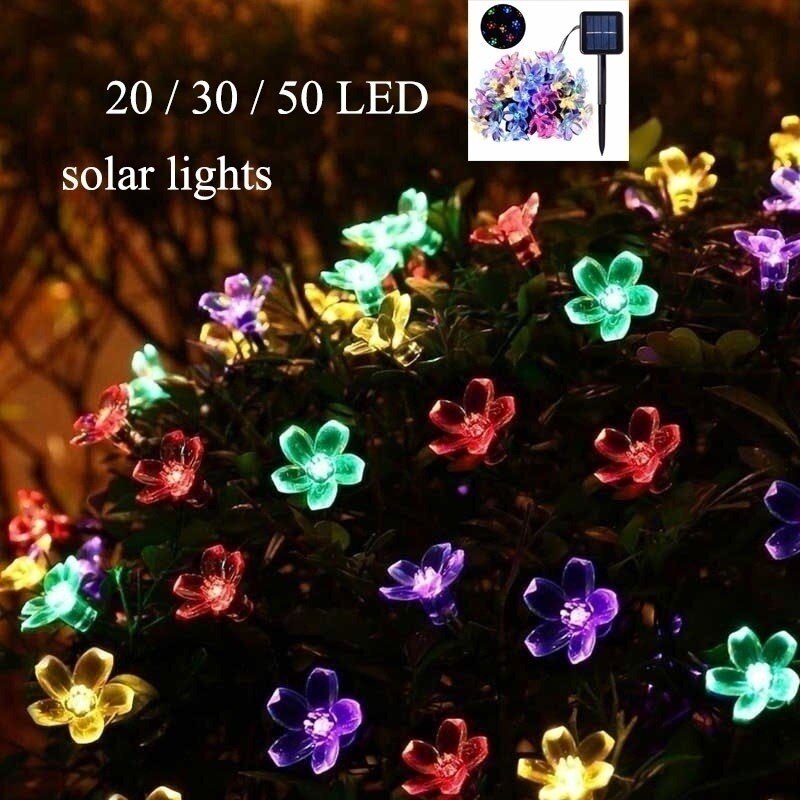 20/30/50 Led Peach Flower String Lamp Trendy Garden Decor Solar String Fairy Lights