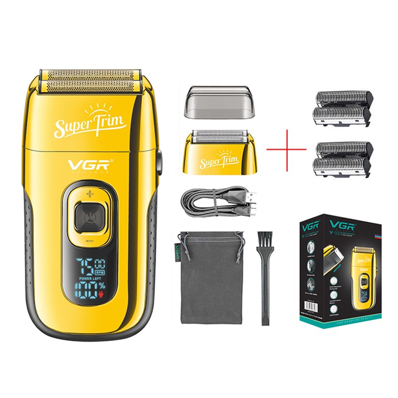 Professionele Kapper Scheerapparaat Baard Trimmer Shaper 3-Speed Elektrische Scheerapparaat Bald Head Scheren Machine Baard Scheerapparaat Voor Mannen: Gold with 2 head