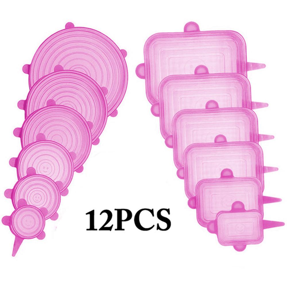 6/12Pcs Silicone Stretch Deksels Universele Deksel Siliconen Kom Pot Deksel Siliconen Cover Pan Koken Voedsel Verse kom Cover: 12pcs pink