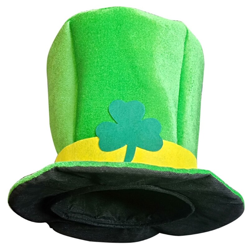 Saint Patrick Day Top Hat green velvet tall cap Clover Shamrock Women Men Adult Irish Festival trefoil: 1