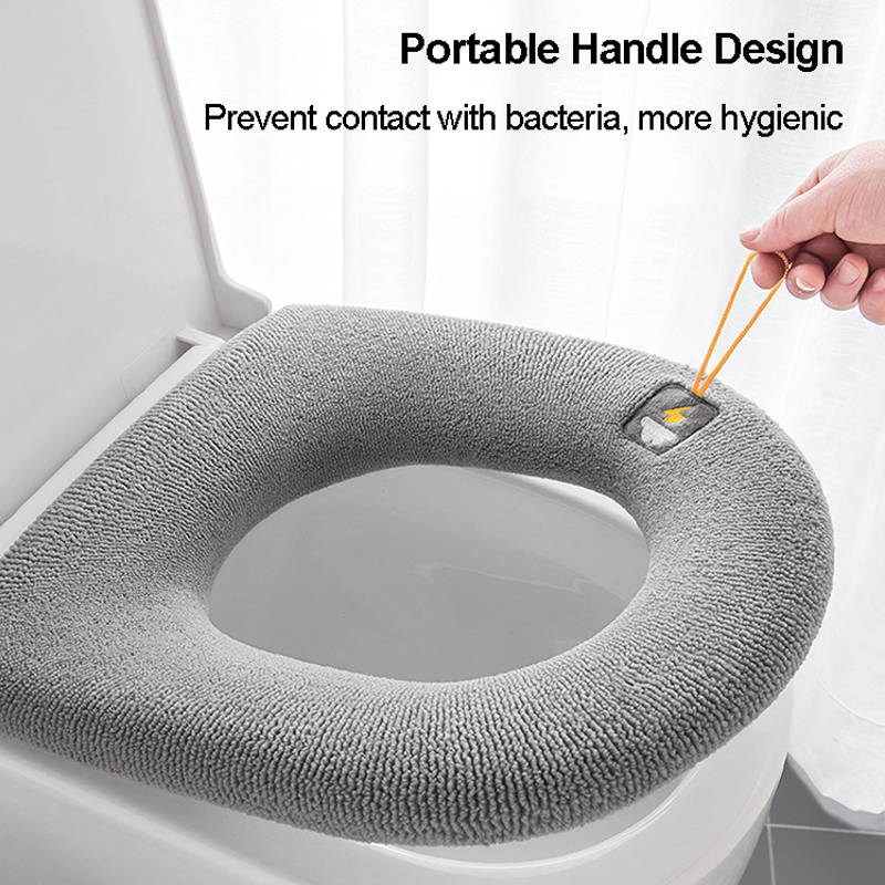 Winter Warm Toilet Seat Cover Closestool Mat Washable WC Bathroom Accessories Knitting Pure Color Soft O-shape Pad Bidet Cover