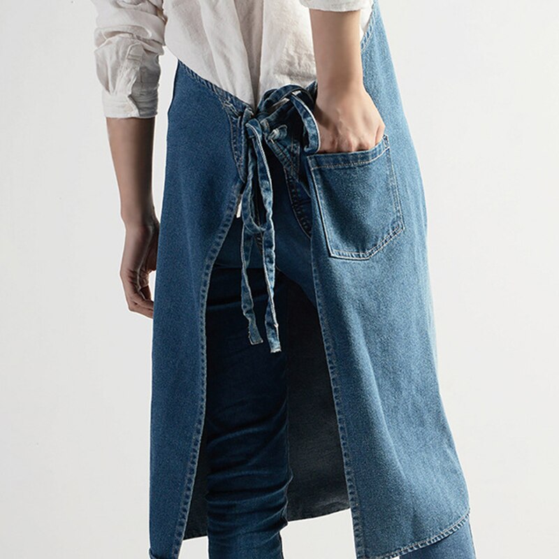 Nowo dżinsowa wiszący fartuch fartuch bez rękawów odporny na kurz ogólnie dla kuchni szefa kuchni z kieszeniami dla obu płci VK-ING