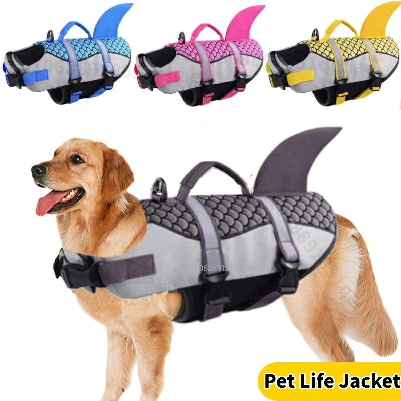 Hond Haai Reddingsvest Ripstop Hondenzwemvest voor Zwemmen Varen Reflecterend Hondenzwemvest Drijvend Vest met reddingshandvat