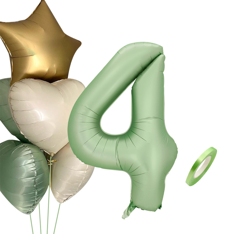 1SET 40inch Green Number Balloon With Star Heart Foil Balloons For 30 40 50 Adult Birthday Home Supplies Kids Party Decorations: MINT GREEN