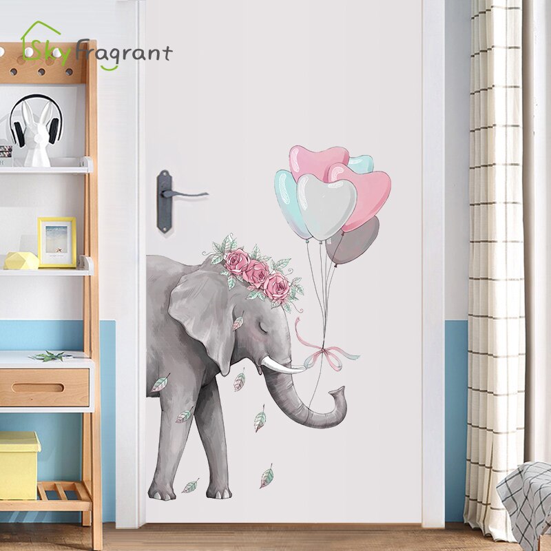 Miss elefant vägg klistermärke kärlek ballong klistermärken heminredning veranda dekoration vardagsrum dekoration sovrum vägg inredning