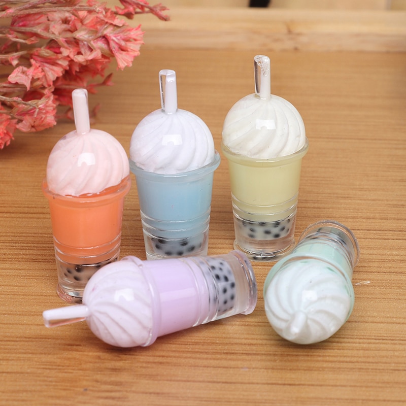 5pcs 1/12 Miniature Dollhouse Bubble Tea Model Ice-cream Drinks Pearl Milk Tea Doll Food Toy Accessories