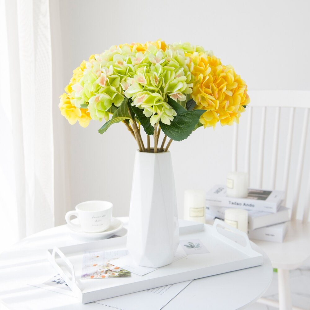 Siden hortensia höst år jul vas för heminredning tillbehör bröllop dekorativa växter billiga konstgjorda blommor