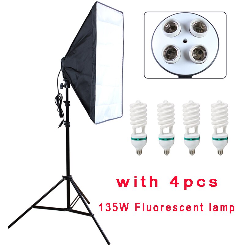 Photo studio 50*70cm Softbox 100-240V Lighting Box E27 4-Lamp-Holder Soft Box with 2m Light Stand photography Kit