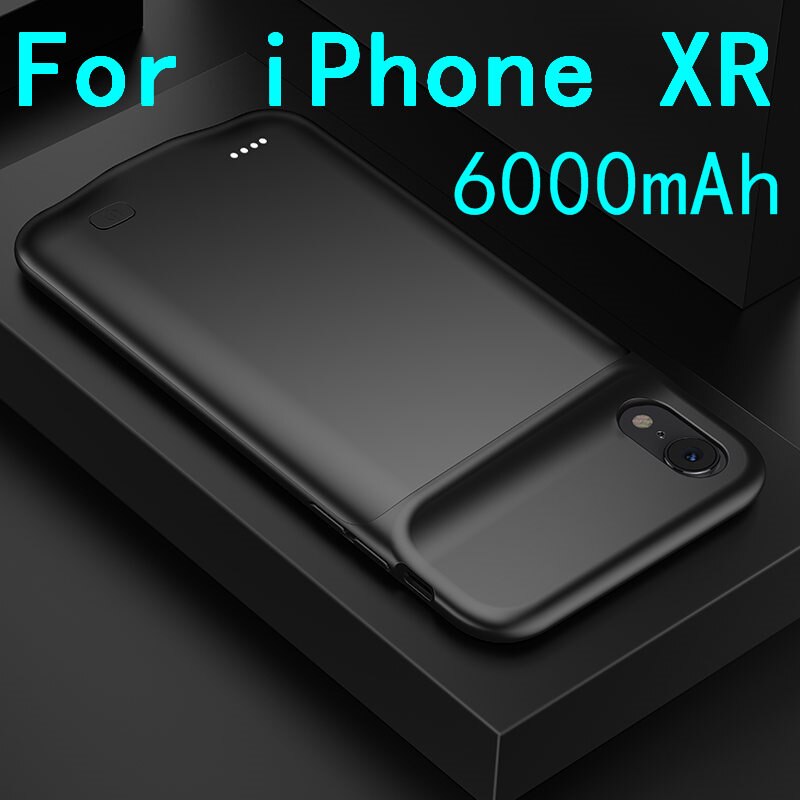 6500 mah slank silikone stødsikker batteriopladeretui til iphone xs max xr x power bank case ekstern pakke backup charger case: Xr-sort