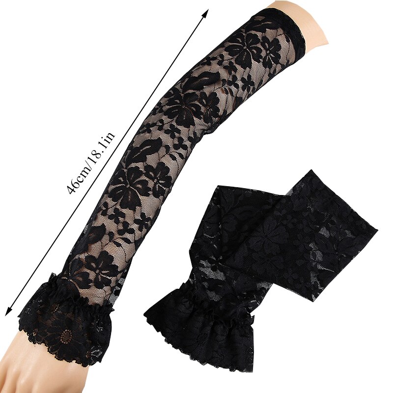 Protector solar de encaje para mujer, manoplas de manga de brazo, cubierta de brazo de clásica, protección UV, puños de brazo de hielo, guantes de conducción sin dedos