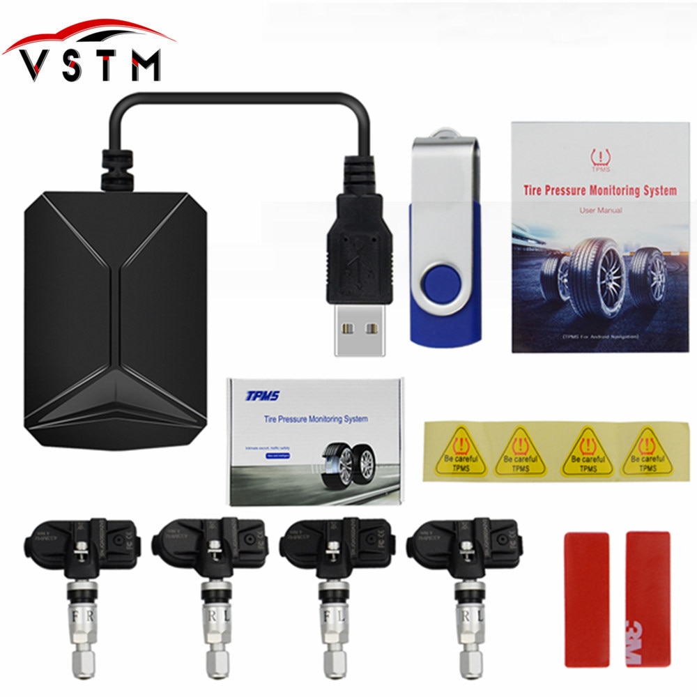 Car Tire Pressure Monitoring System USB TPMS Android with 4 Internal Sensors 5V 116 psi Tyre Alarm System