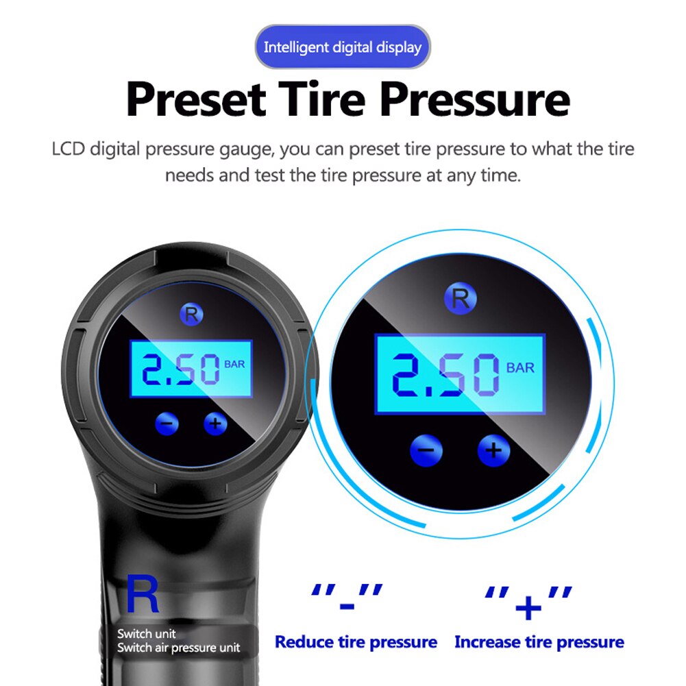 120W Wireless Car Air Compressor Handheld USB Rechargeable Tire Inflator Digital Display Inflatable Pump Pressure Gauge