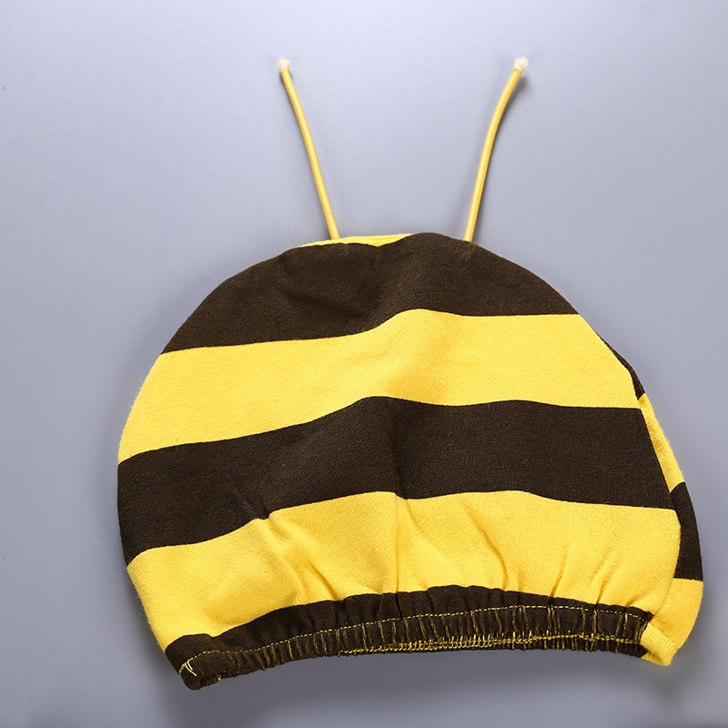 Barboteuse Triangle sans manches pour bébé, unisexe, Costume de petite abeille, garçon et fille, manches à volants, tenue d'animal avec chapeau, été