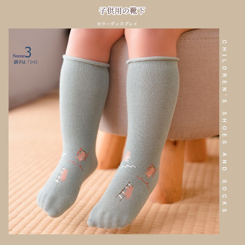 Babystrumpor flickor söt tecknad bomull calcetines djurtryck barn pojke meia småbarnsstrumpor småbarn flicka skor strumpor hockn