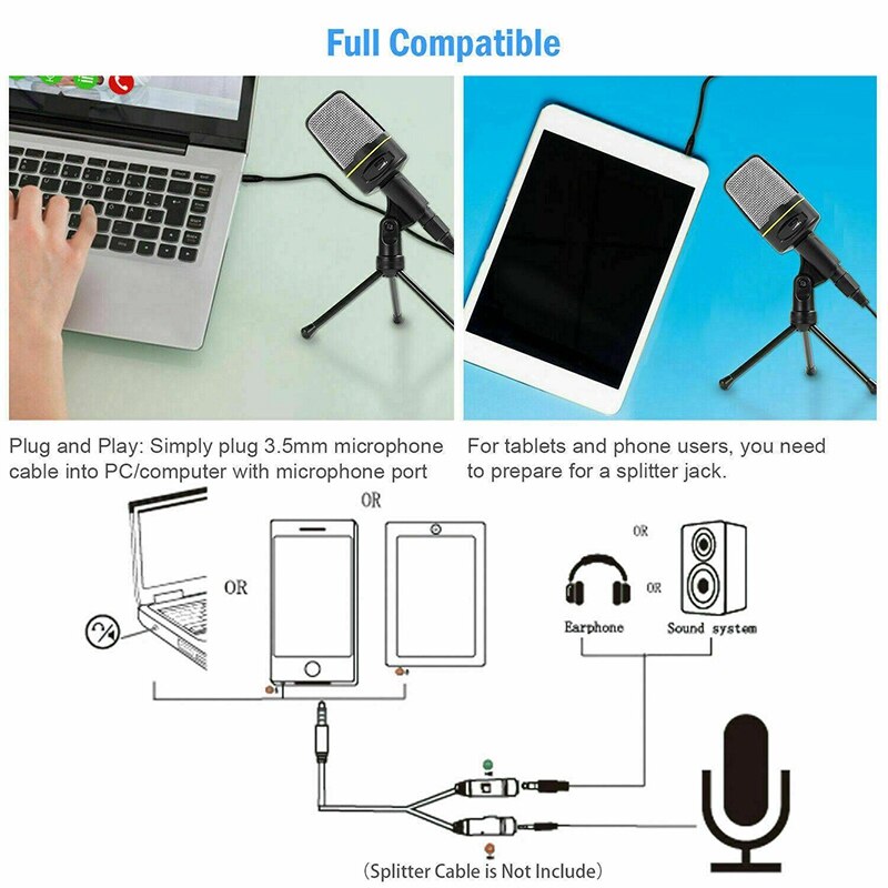 Condenser Microphone 3.5mm Plug Home Stereo MIC Desktop Tripod for PC Video Skype Sing Chatting Gaming Podcast Recording