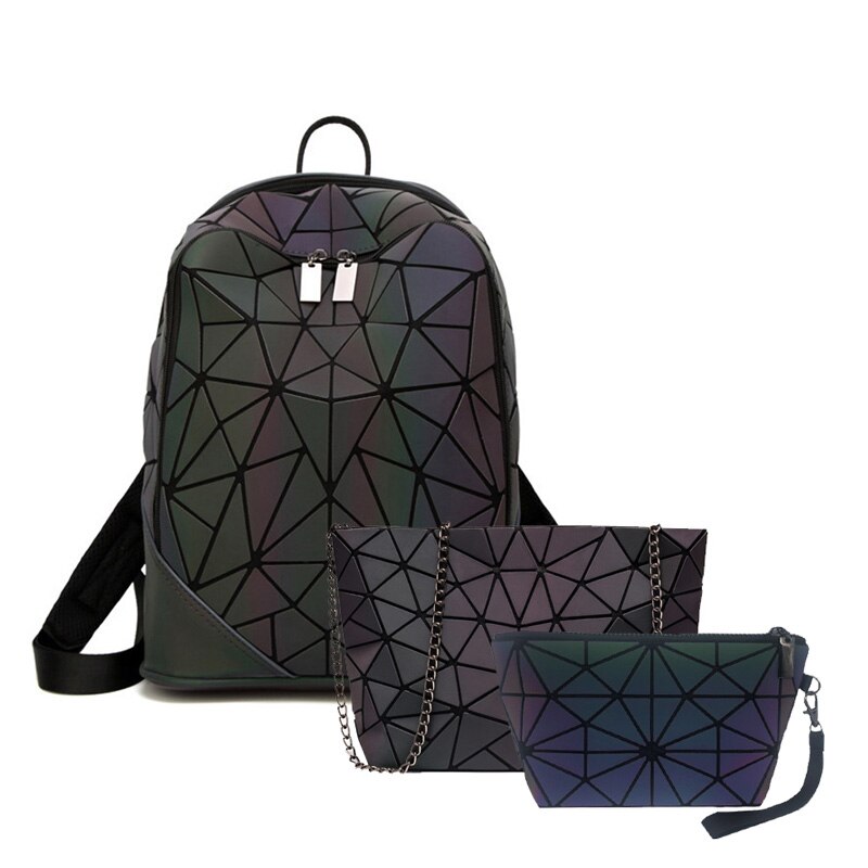 3pcs Set Women Backpack Holographic Luminous Ladies Back Pack School Backpacks For Teenage Girl Backpack Envelope Shoulder Bag: 3-piece set D