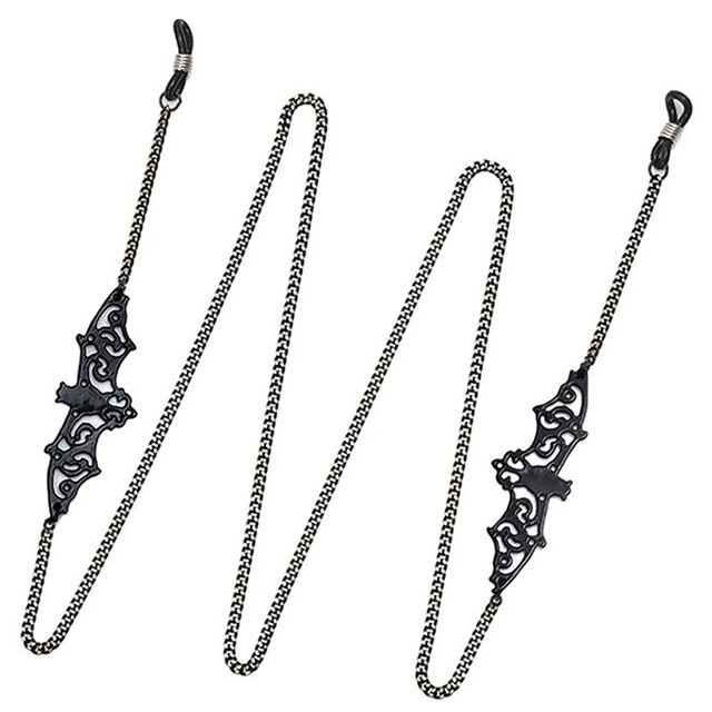 Kvinner retro svart flaggermus solbriller kjeder lanyards eyewear tilbehør solbriller lesebriller stropp ledning briller hengende tau: Flaggermus