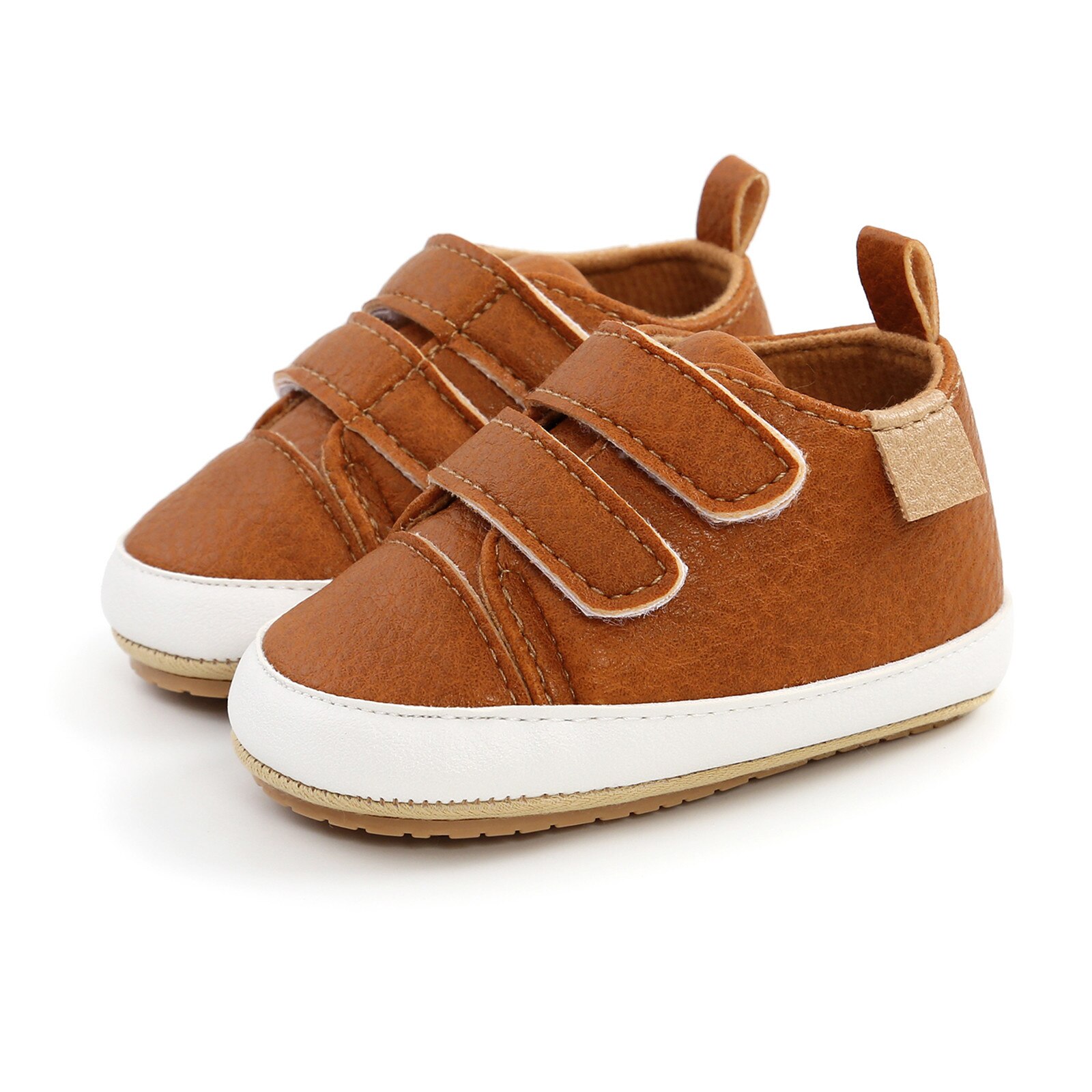 Infant Baby Girls Boys Walkers Shoes Sneaker Leather Soft Anti-slip Rubber Sole First Walkers: Brown / 7-12 Months