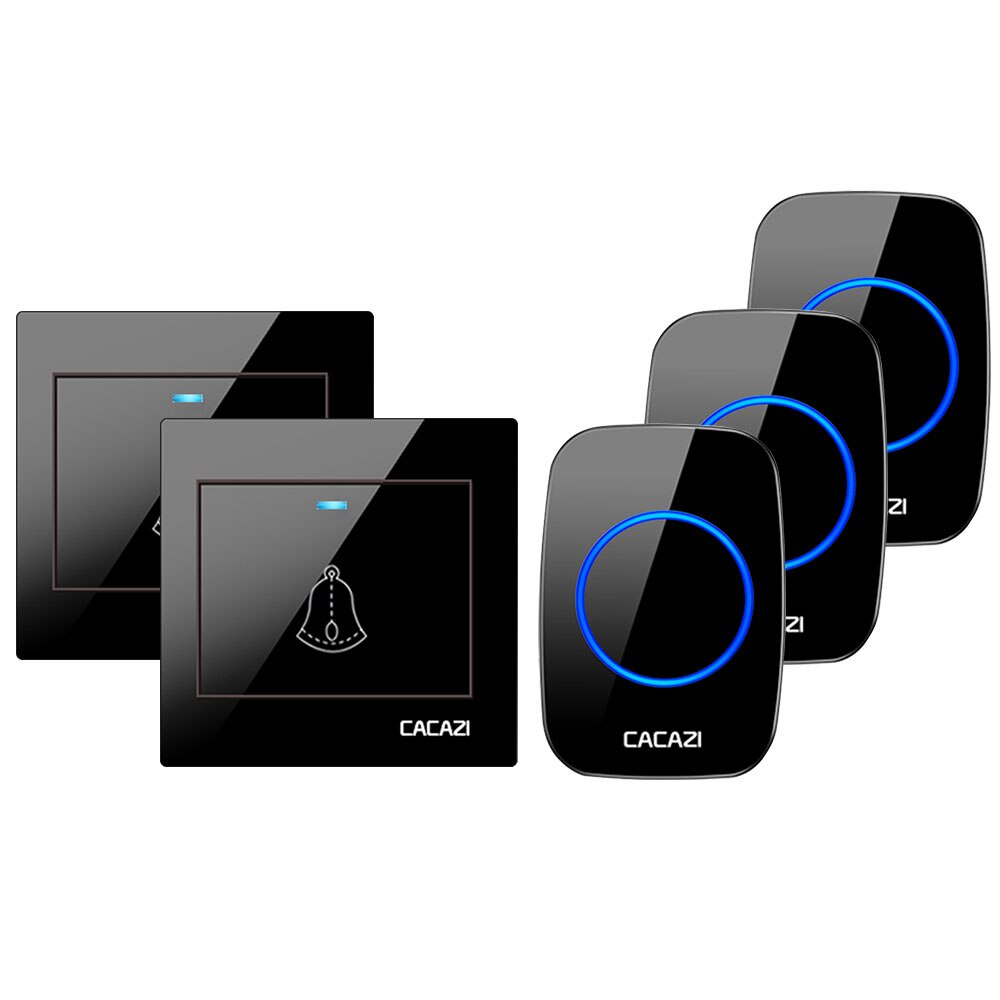 CACAZI Wireless Doorbell Waterproof 60 chimes 5 Volume Home Cordless Door Ring Bell 220V US EU UK Plug 1 2 Button 1 2 3 Receiver: Orange / us
