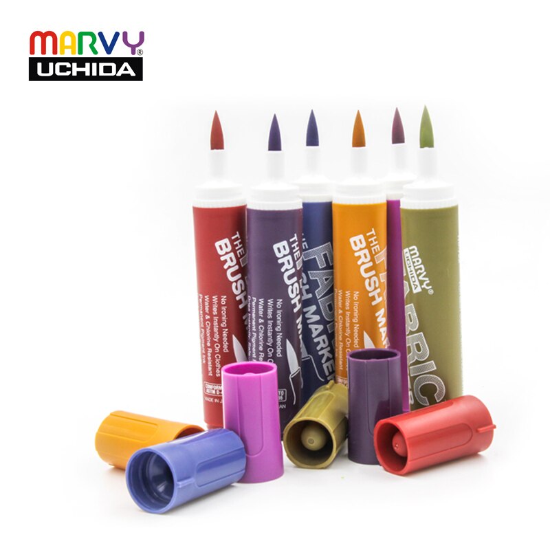 Marvy-Conjunto de rotuladores de punta suave para suéter, bolígrafo de pincel de tinta con Alcohol para tela de Graffiti, resistente al agua, Pe, 722, 6 uds.