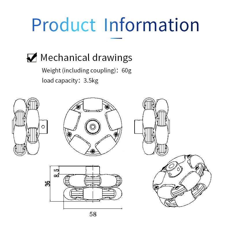 58mm plastic omnidirectional wheel omnidirectional moving wheel 90 ° omnidirectional wheel
