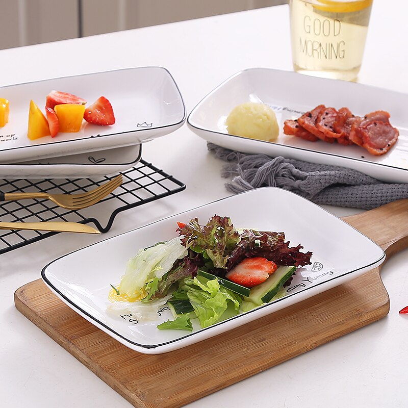 Rectangle Dinner Plate Sushi Plate Dishes And Plates Sets Dessert Vegetable BBQ Dish Set Ceramic Tray Cake Plate Serving Platter