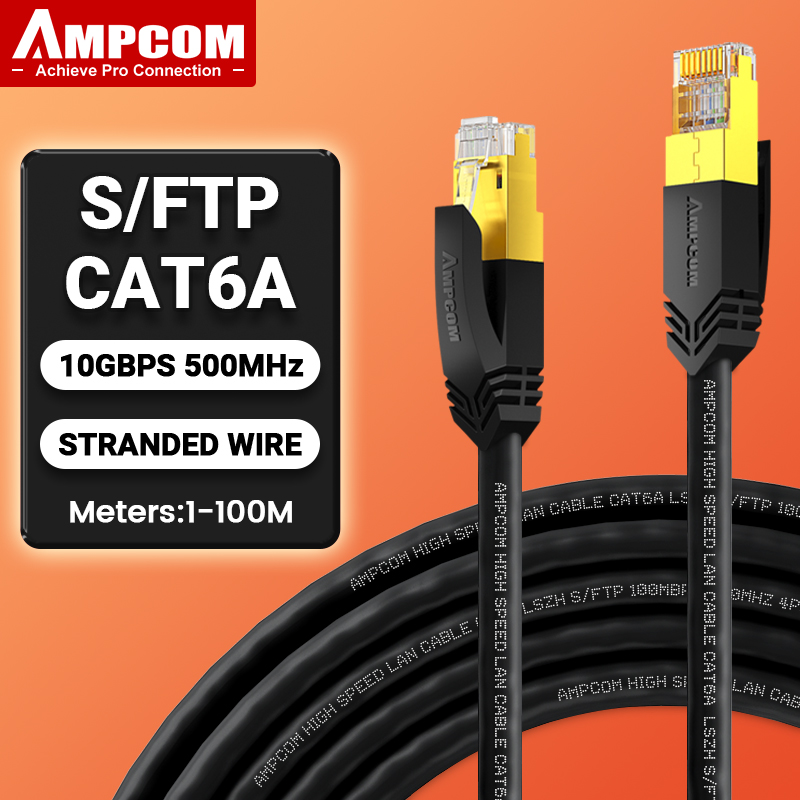 AMPCOM cat6a Ethernet Cable, Internet Network LAN Patch Cords, High Speed Computer Wire Rj45 Connectors for Router Modem