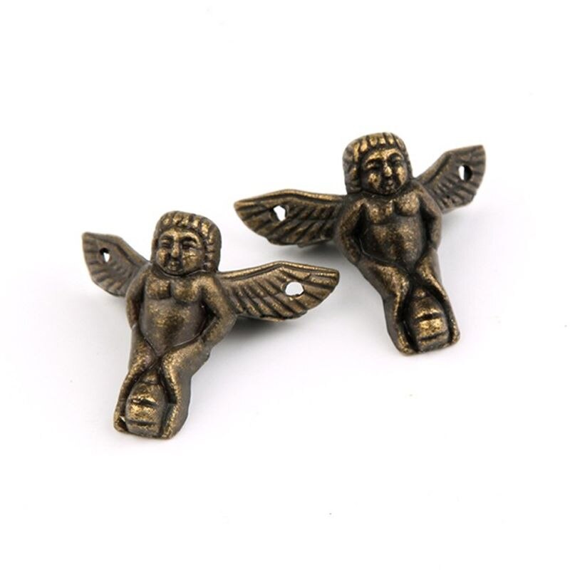 4 Stuks Antieke Bronzen Angel Geschenkdoos Hout Case Hoekbeschermer Meubels Decor Houten Case Decoratieve Bescherming