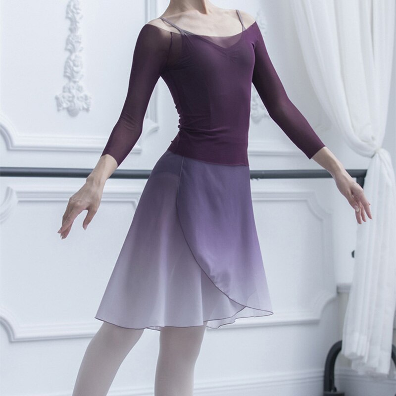 Gradient ballet nederdel snøre gradient ballet kjole med kort nederdel chiffon dans nederdele kvinder voksne bløde dansekostumer: -en