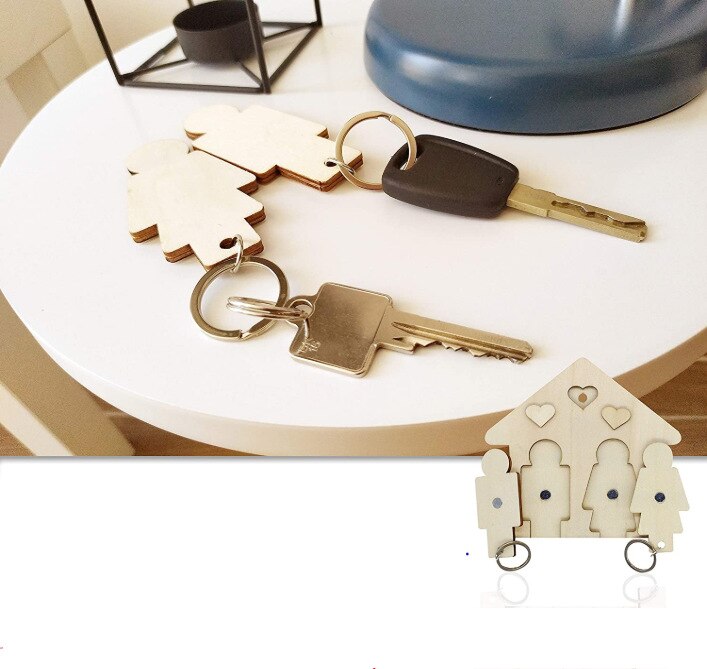 LM Solid Wooden Key Holder DIY Wall Hanging Wood House Shape Wall Hanging Car Keys Wall Decoration Valentine's Day