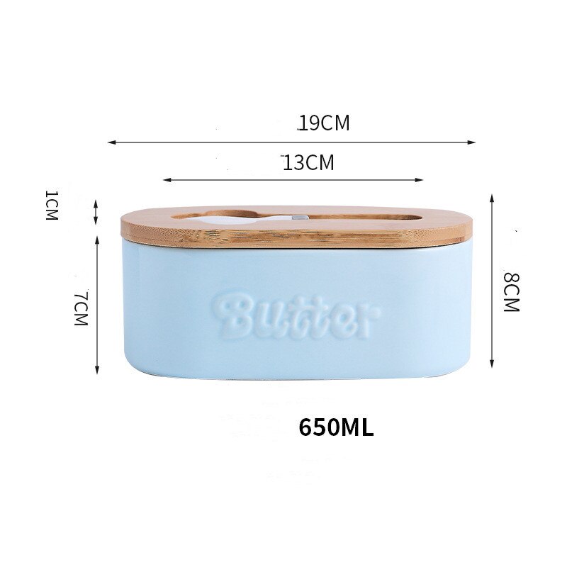 Nordic Butter Sealing Box Ceramic Butter Plate with Wood Lid and Knife Cheese Storage Tray Butter Dish Container Box: Type8 650ml