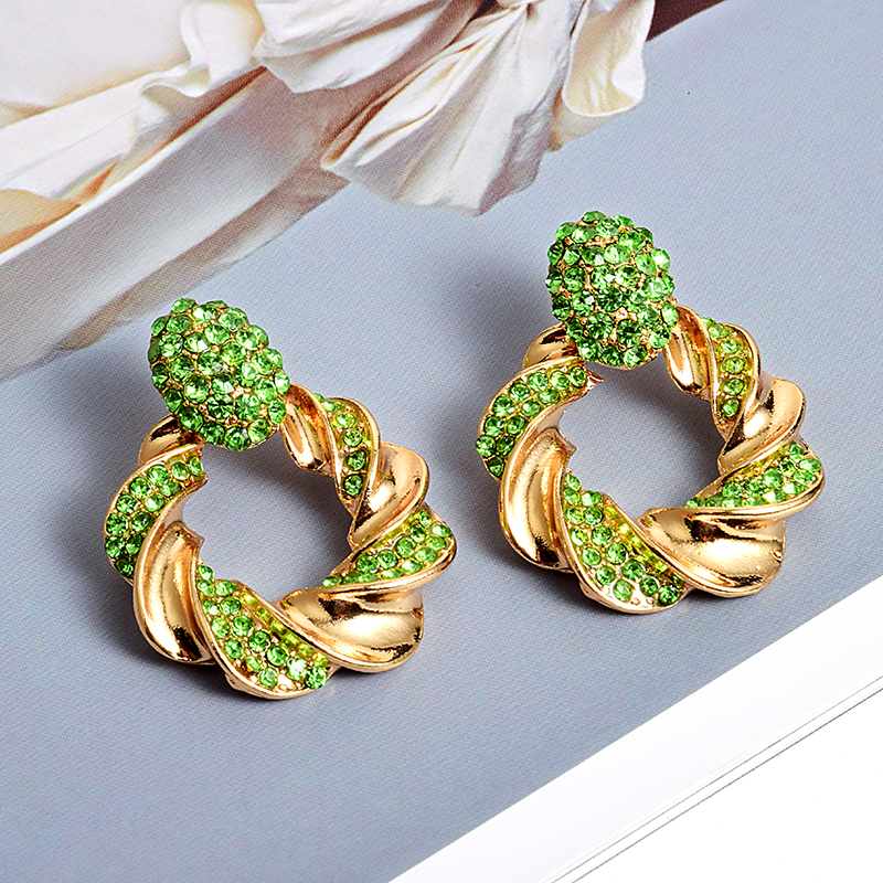 Stil guld metall strass örhängen höga kristaller smycken tillbehör för kvinnor: Grön