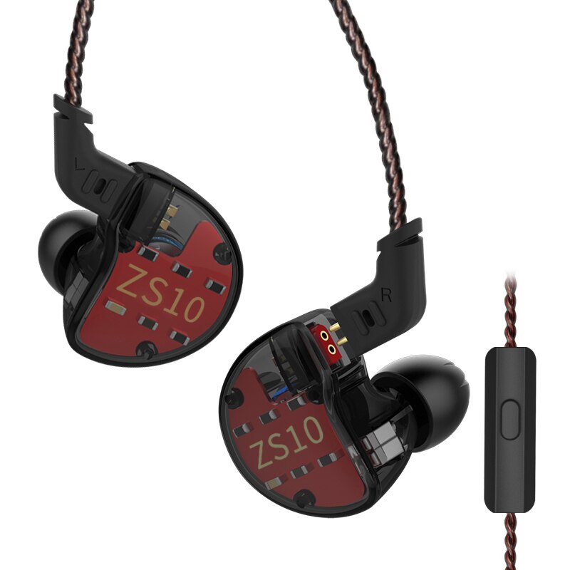KZ ZS10 Earphones 4BA+1 DD Hybrid In Ear Headphone HIFI Bass Headset DJ Monitor Earphone KZ ZSN PRO ZS10 PRO ZSX ZSN: black with mic
